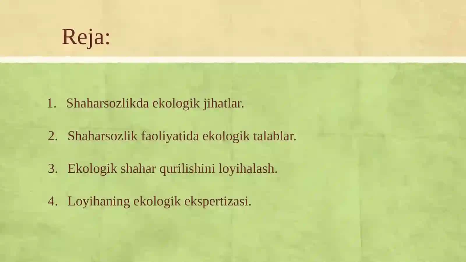 SHAHARSOZLIK EKOLOGIYASINING ASOSLARI 2