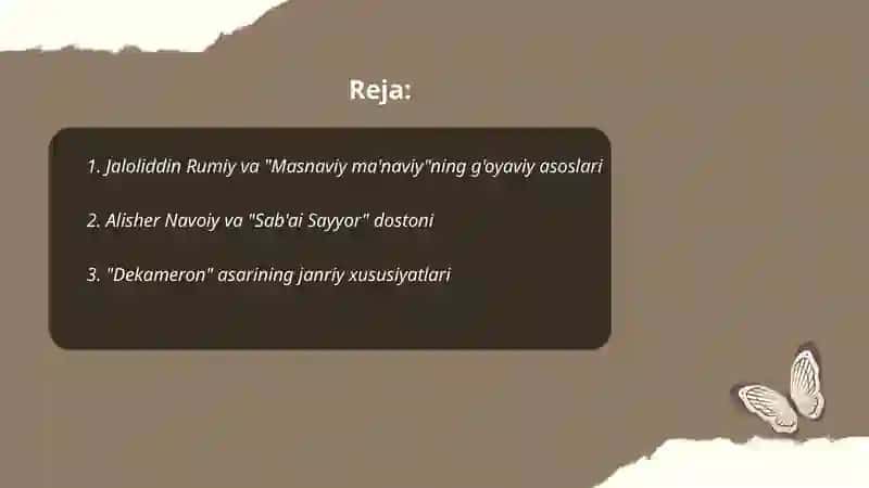 Rumiy,Novoiy va Bakochcho ("Masnaviy ma'naviy","Sab'ai Sayyor ","Dekomeron" asarlarining tahlili misolida) 2