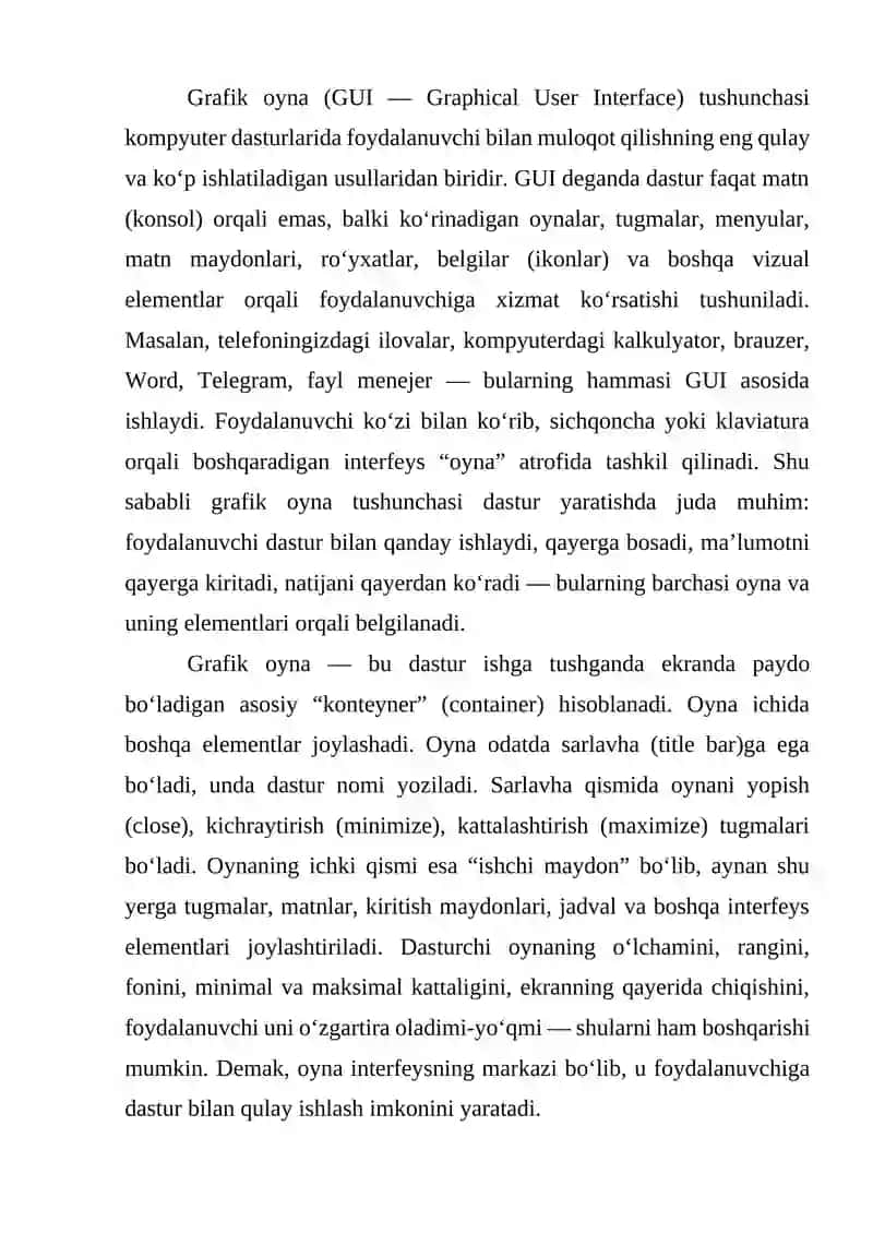 Oyna va uning elementlari bilan ishlash 2