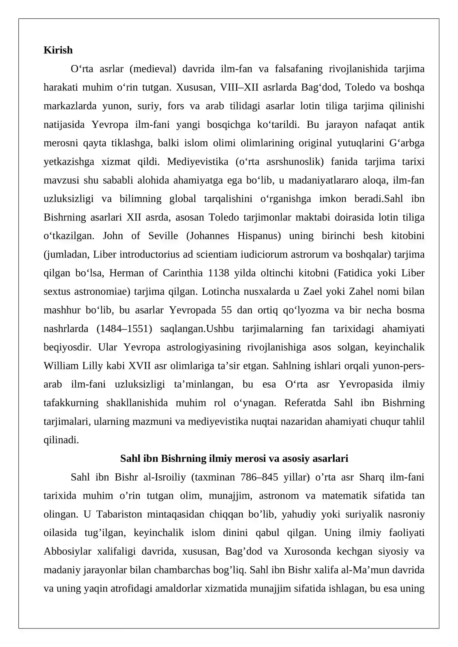 Sahl ibn Bishrning lotinchaga tarjima qilingan asarlari va ularning fan tarixidagi ahamiyati 2