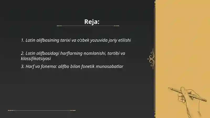 LOTIN ALIFBOSI. FONETIKA. UNLILAR. DIFTONGLAR. UNDOSHLAR. BIRIKMALAR. DIGRAFLARʼ 2