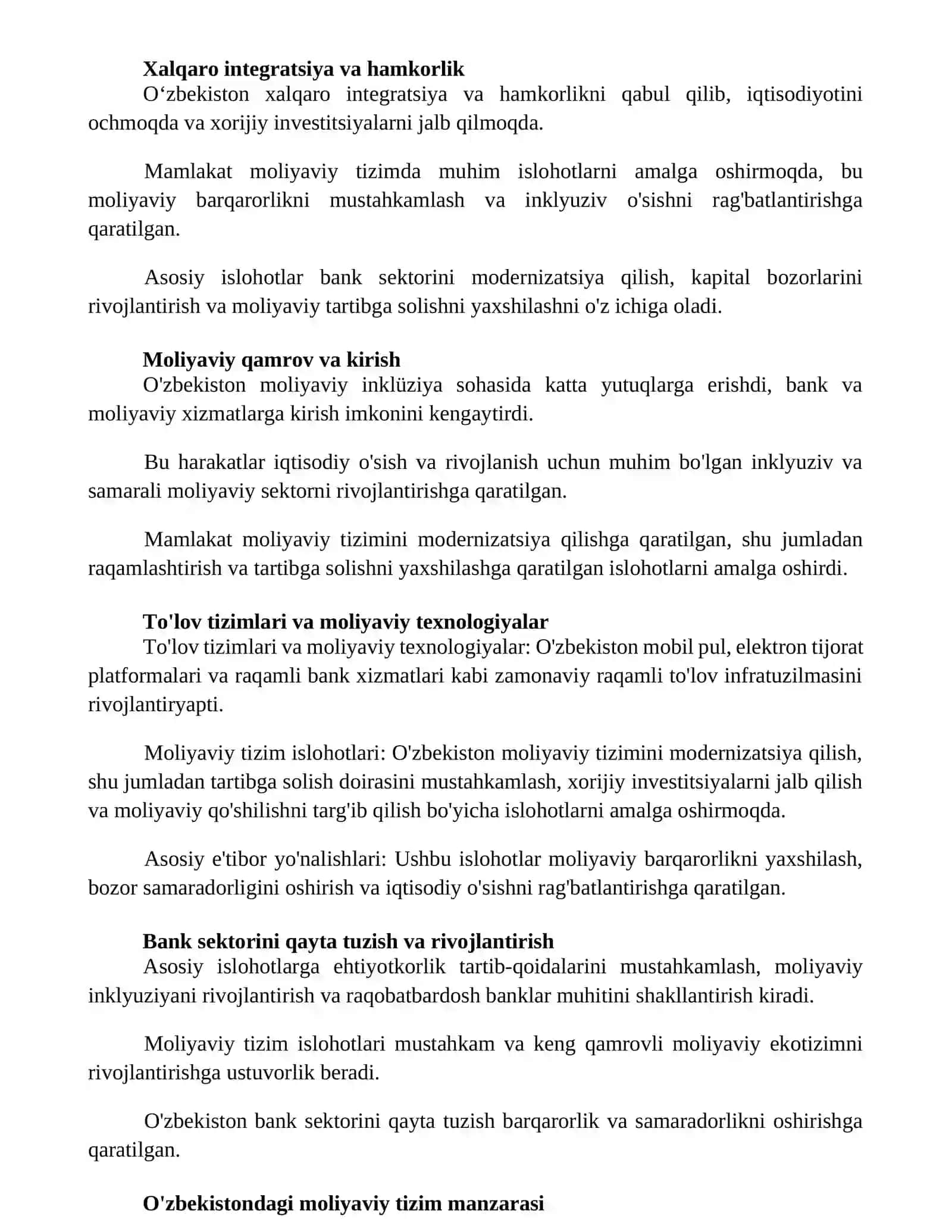 Moliyaviy Tizim Islohotlari 2