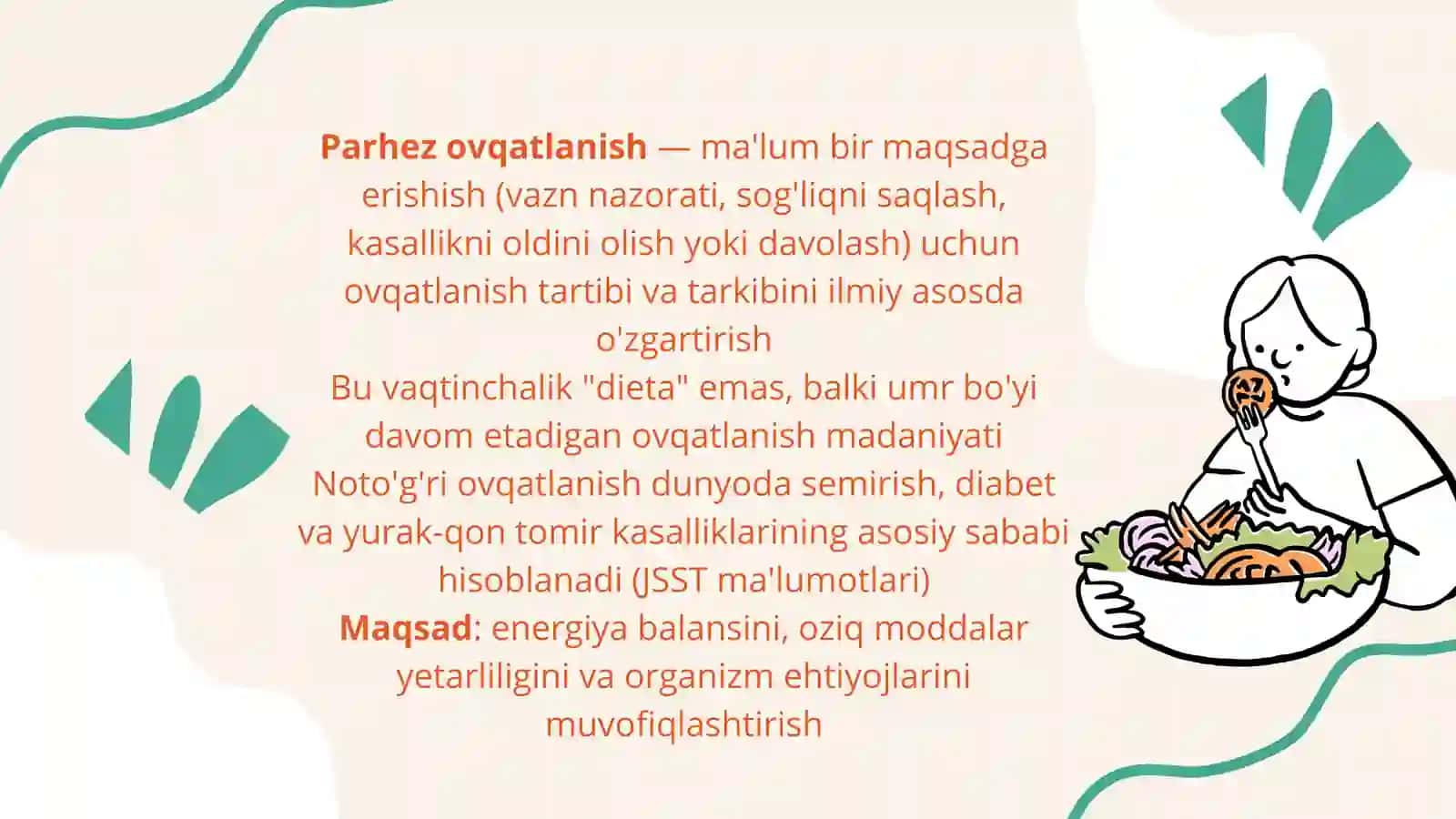 Parhez ovqatlanish — 14 betlik professional prezentatsiya | Dieta va sog‘lom ovqatlanish 2