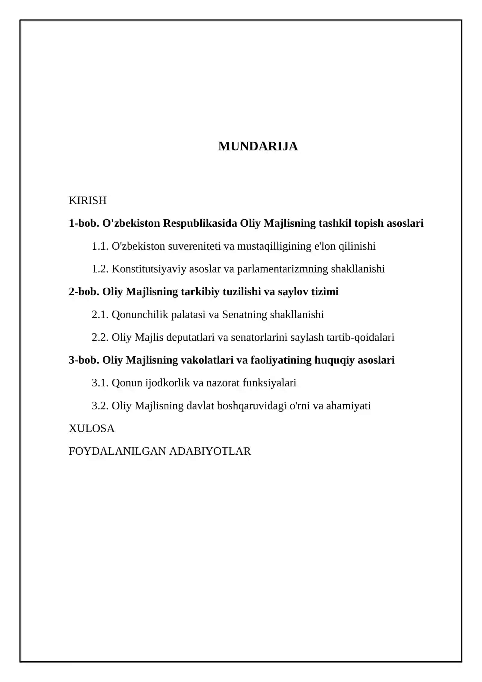 OZbekiston respublikasida oliy majlisning shakllantirilishi 2