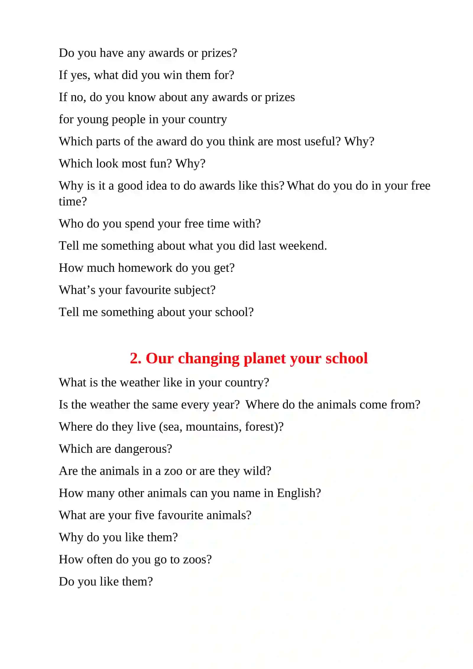 SPEAKING QUESTIONS 2