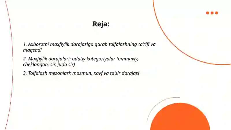 Axborotni maxfiylik darajasiga qarab toifalash 2