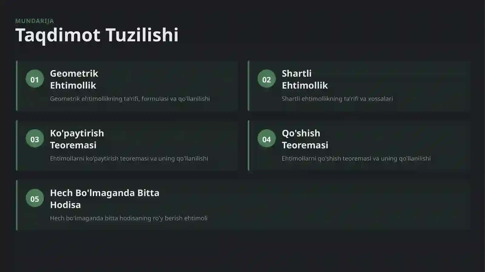 Geometrik Ehtimollik va Ehtimollik Teoremalari 2