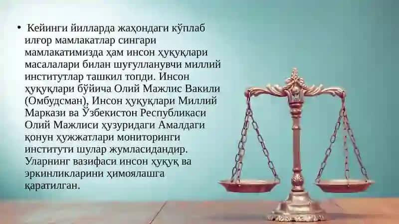 Инсон ҳуқуқлари бўйича халқаро ва миллий институтлар. 2