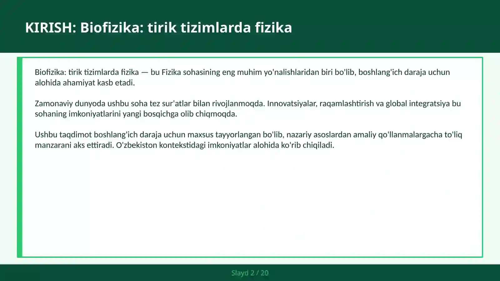 BIOFIZIKA: TIRIK TIZIMLARDA FIZIKA 2