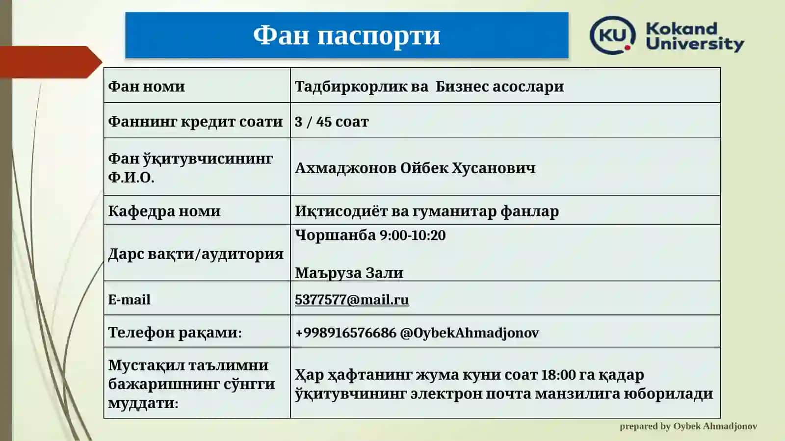 ТАДБИРКОРЛИК ВА БИЗНЕС ТУШУНЧАСИ 2