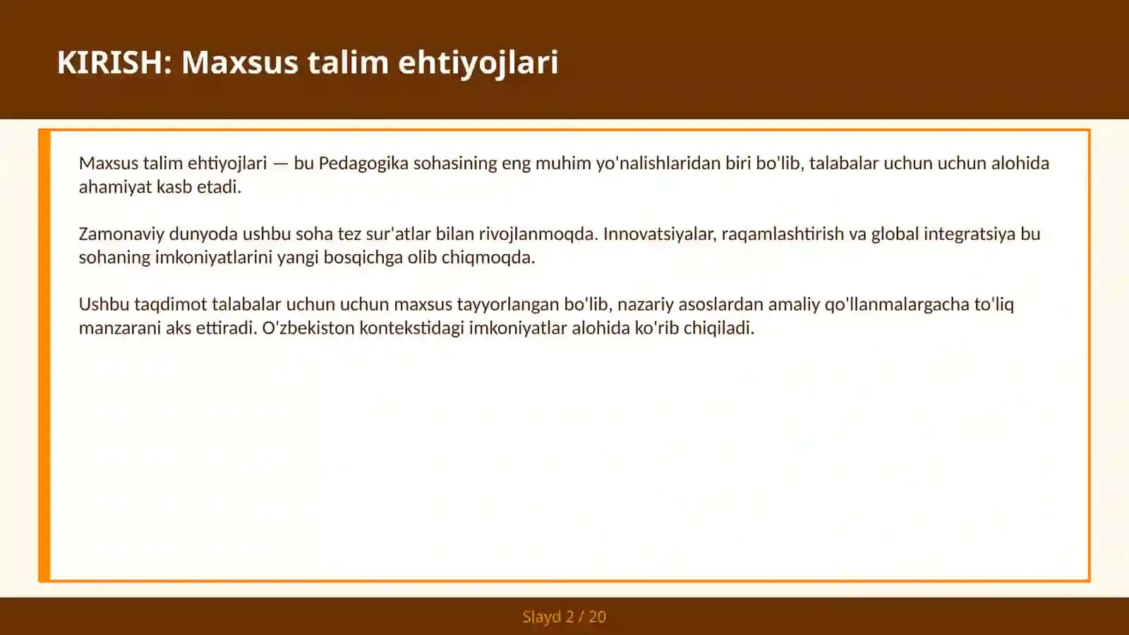 Maxsus talim ehtiyojlari 2