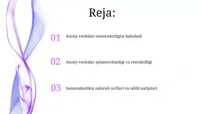 Asosiy vositalardan foydalanishning samaradorlik darajasi tahlili 2