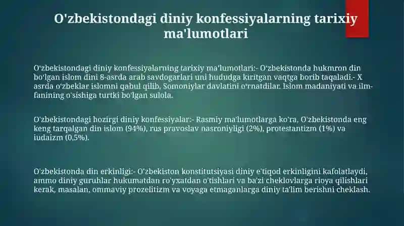Ozbekistonda Faoliyat Yuritadigan Diniy Konfessiyalar 2
