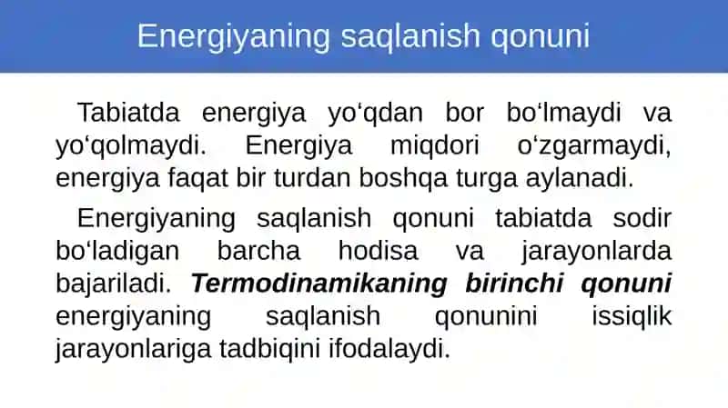 Termodinamikaning birinchi qonuni 2