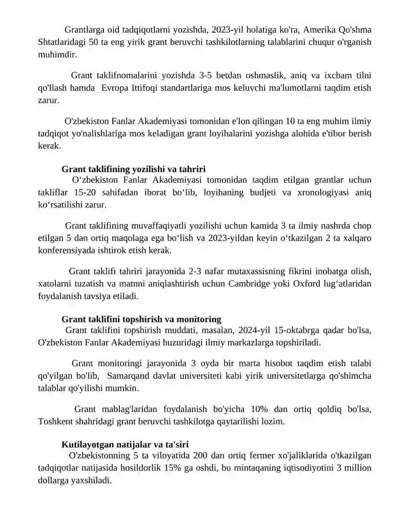 Grant olish arizalari yozish 2