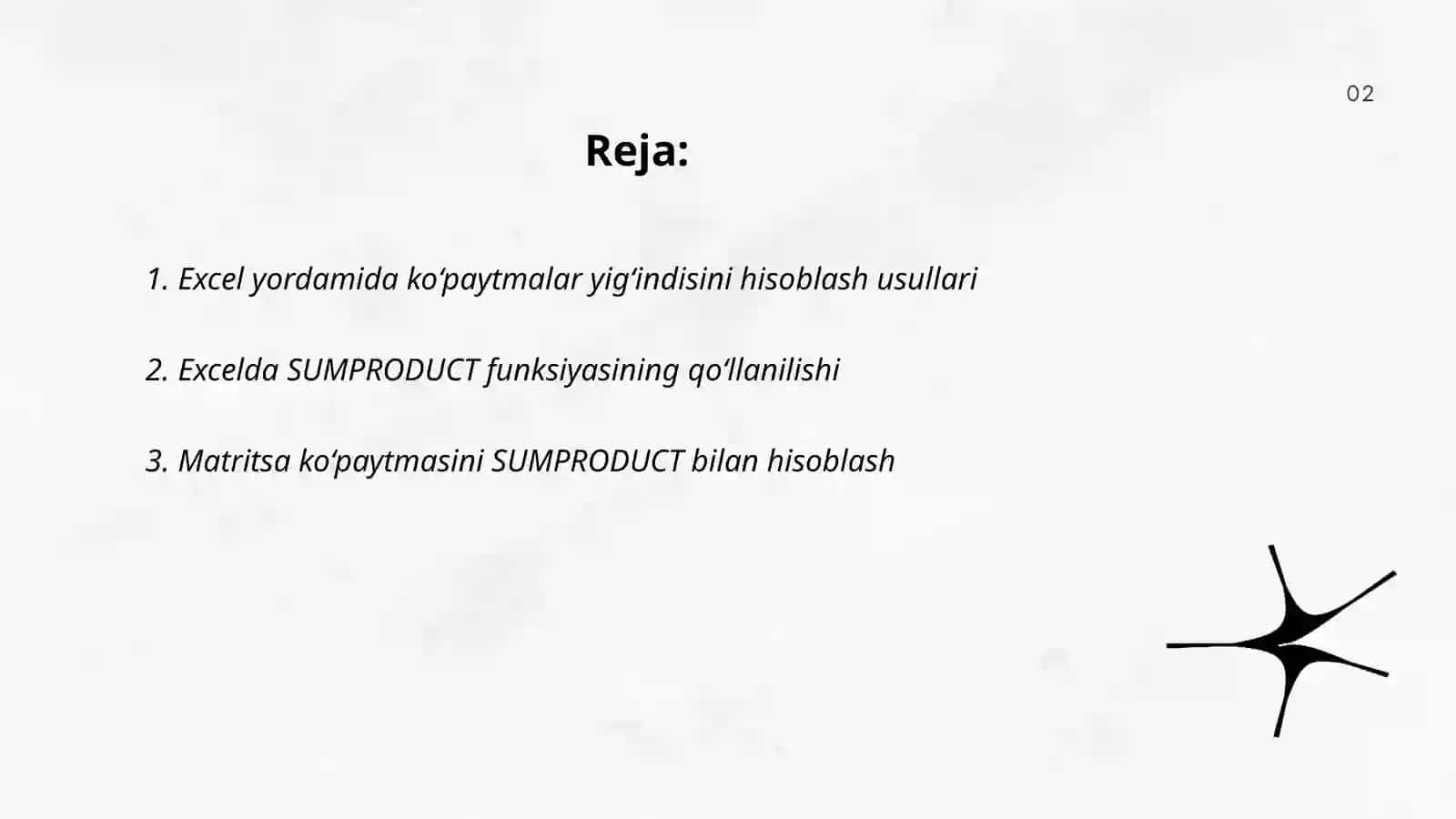 Excel yordamida ko‘paytmalar yig‘indisini hisoblash usullari 2