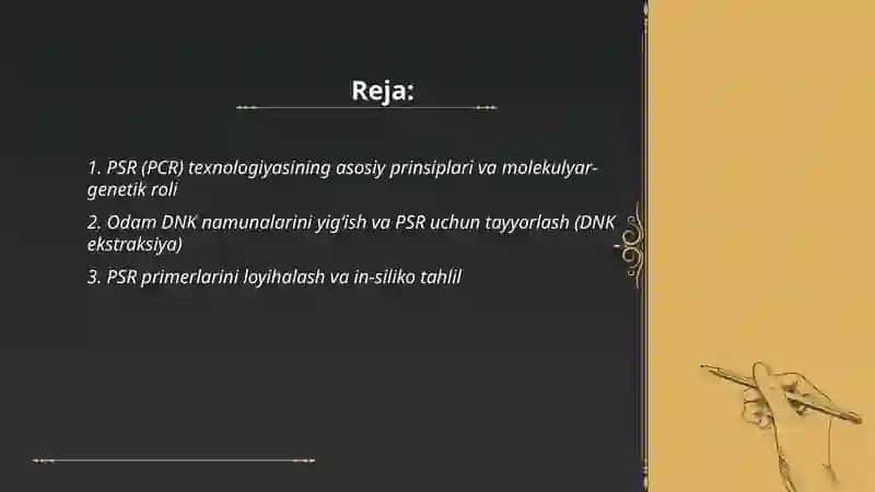 Odamlar genotipini tadqiq qilishning molekulyar-genetik metodlari PSR 2