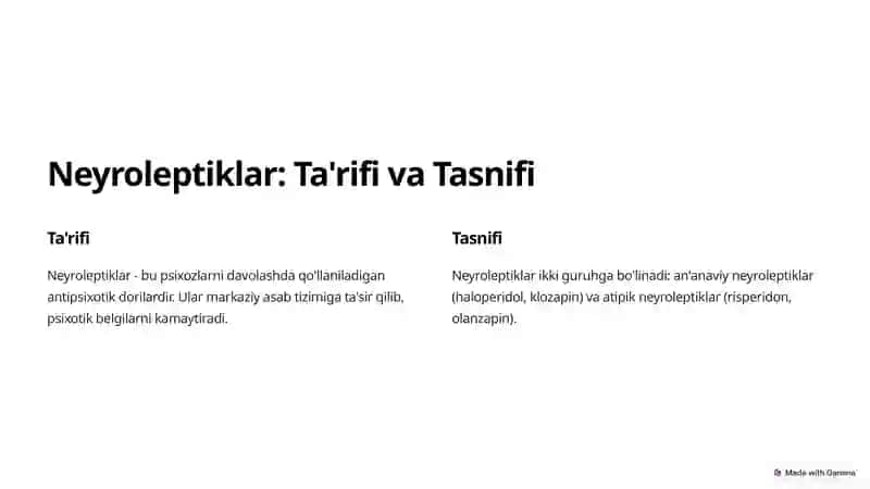 Neyroleptiklar, Litiy Tuzlari va Sedativ Vositalar 2