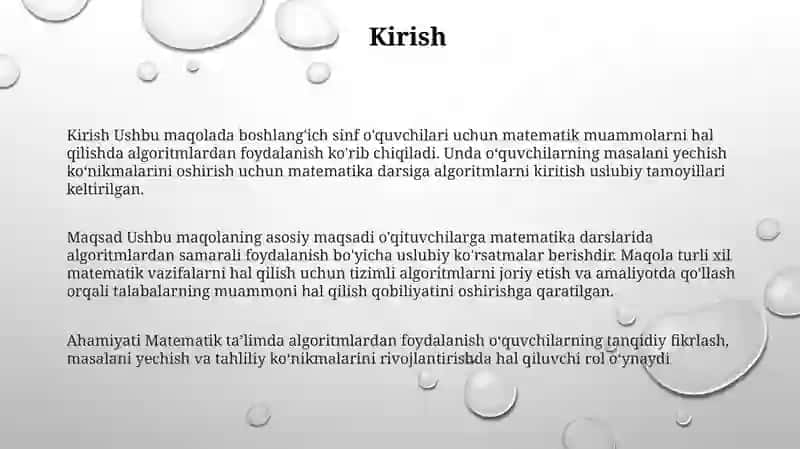 Boshlang'Ich Sinf Matematika Darslarida Misol Va Masalalarni Yechishda Algoritmlardan Foydalanish Metodikasi 2