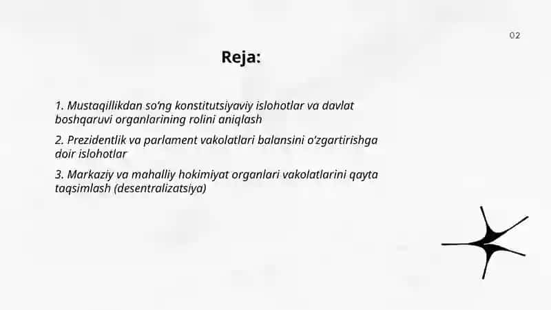Mustaqillik yillarida davlat boshqaruvi tizimida amalga oshirilgan islohotlar 2