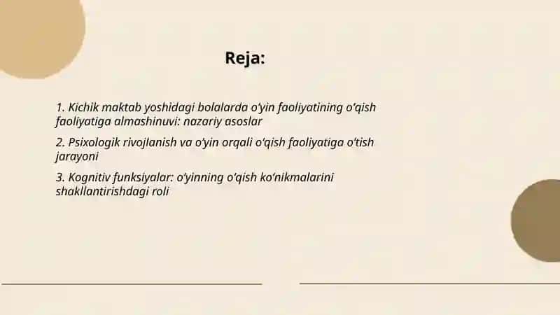 Kichik maktab yoshidagi bolalarda oʻyin faoliyatining oʻqish faoliyatiga almashinuvi 2