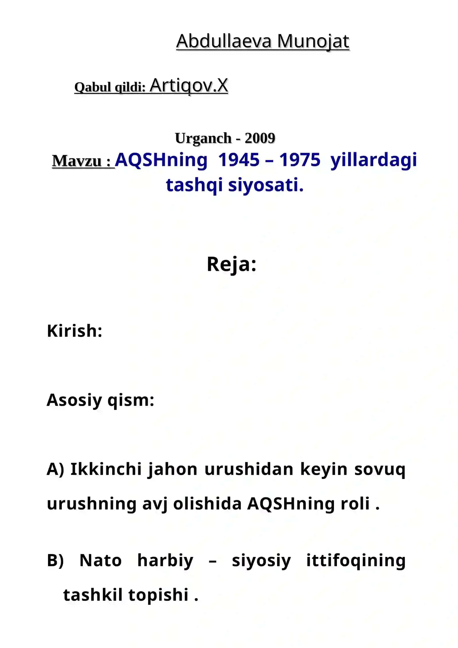 AQSHning 1945 – 1975 yillardagi tashqi siyosati 2