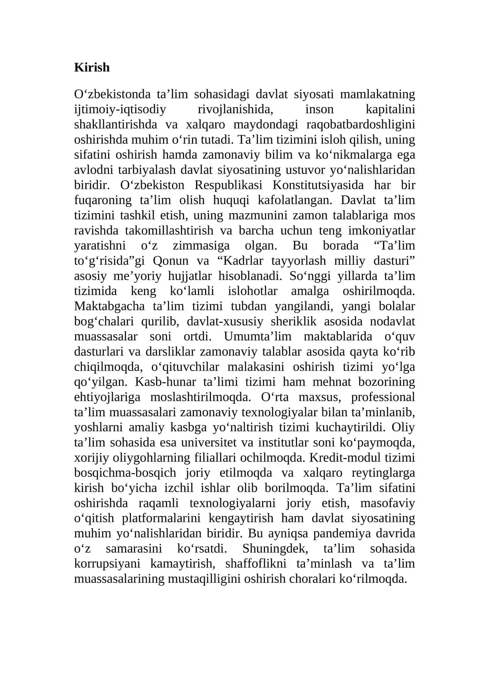O‘zbekistonda ta’lim sohasidagi davlat siyosati 2