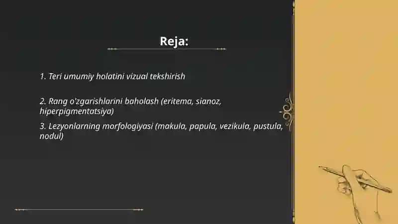 Etiologiyasi yetarli aniqlanmagan teri kasalliklarini fizikal tekshirish 2