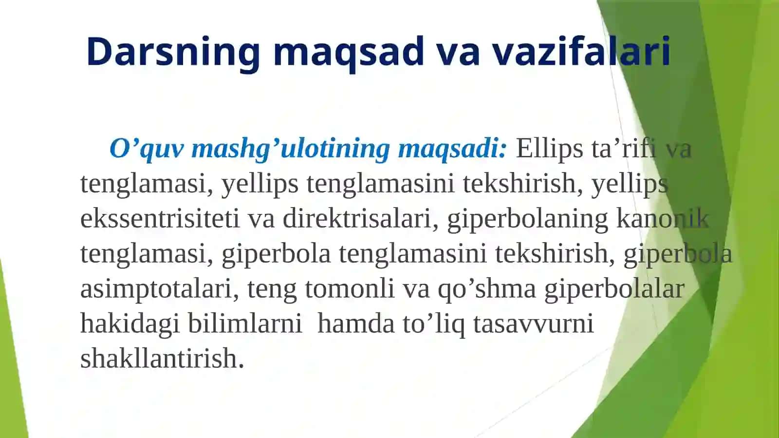 Tekislikda ikkinchi tartib chiziqlar tenglamalari 2