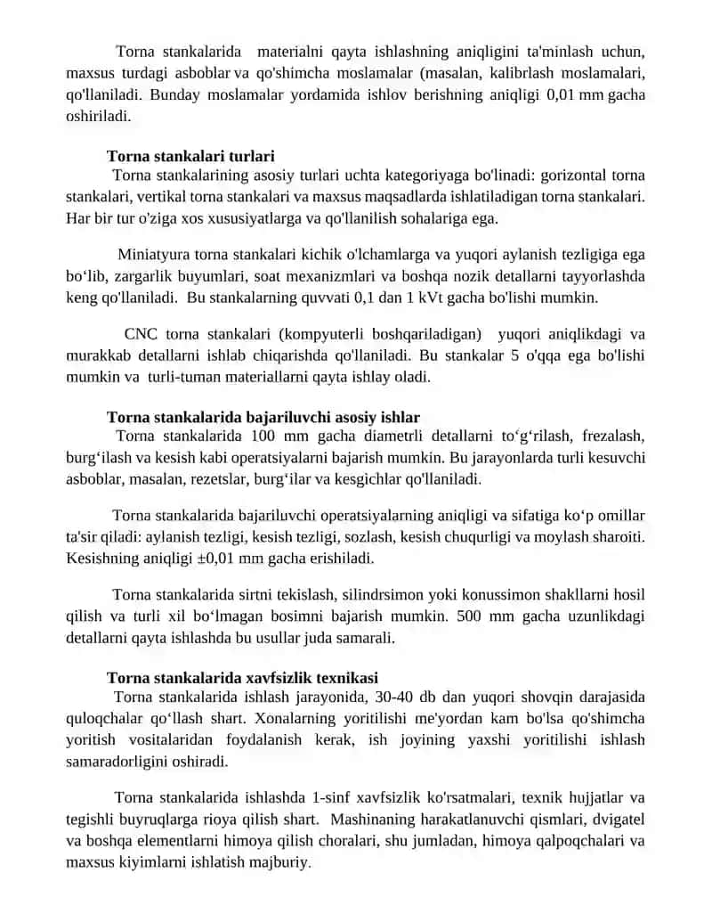 Tokorlik dastgohlarida bajaradigan ishlar tokorlik dastgohlari turlari va haqida umumiy maʼlumotlar 2