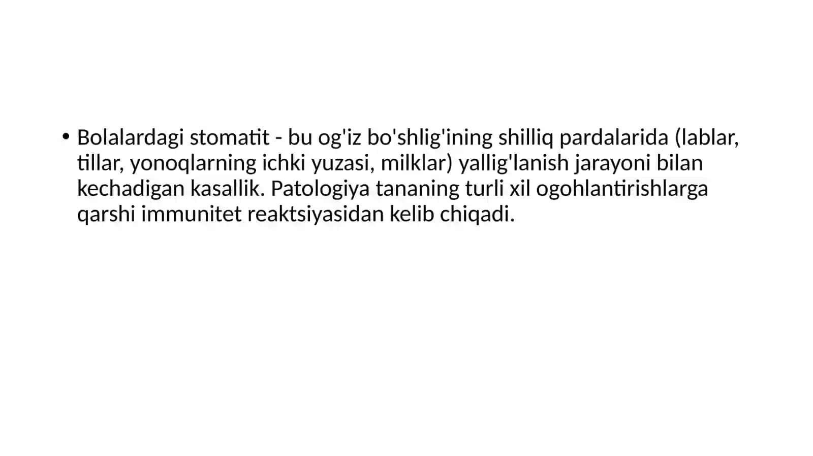 Stomatit va gelmintoz kasalligida bola holatini baholash 2