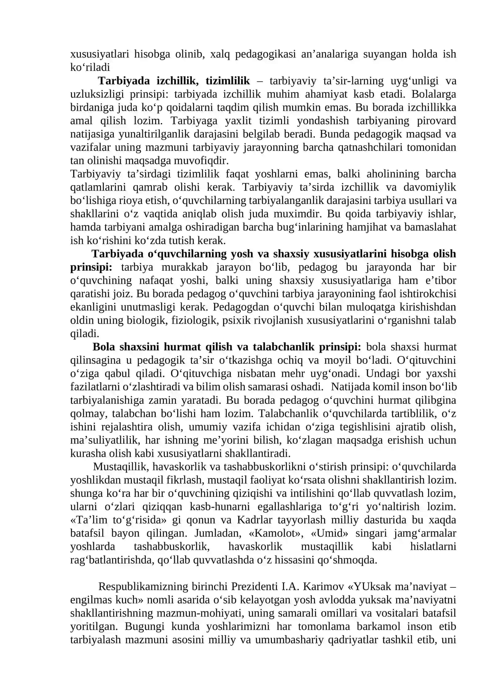 TARBIYA JARAYONI MOHIYATI VA TARBIYA PRINSPLARI, TARBIYA JARAYONI QONUNIYTLARI VA PRINSPLARI, TARBIYA METODLARI VA VOSITALARI 2