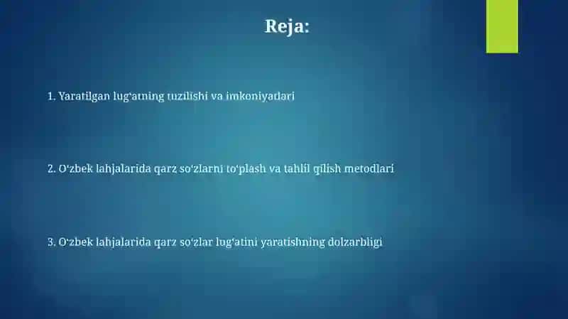 O‘zbek shеvalaridagi o‘zlashgan so‘zlar lug’atini shakllantirish 2