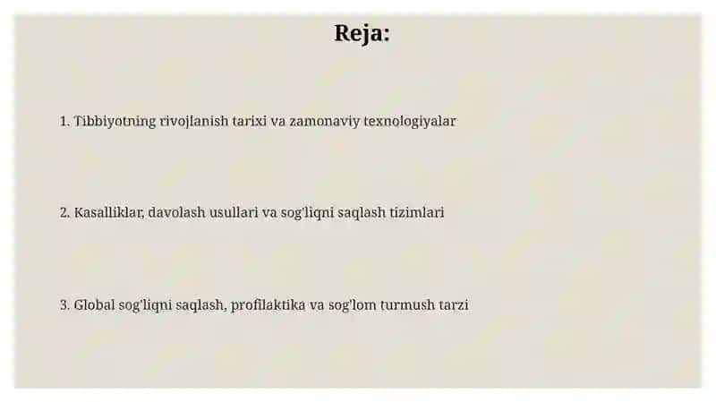 Tibbiyotning rivojlanish tarixi va zamonaviy texnologiyalar 2