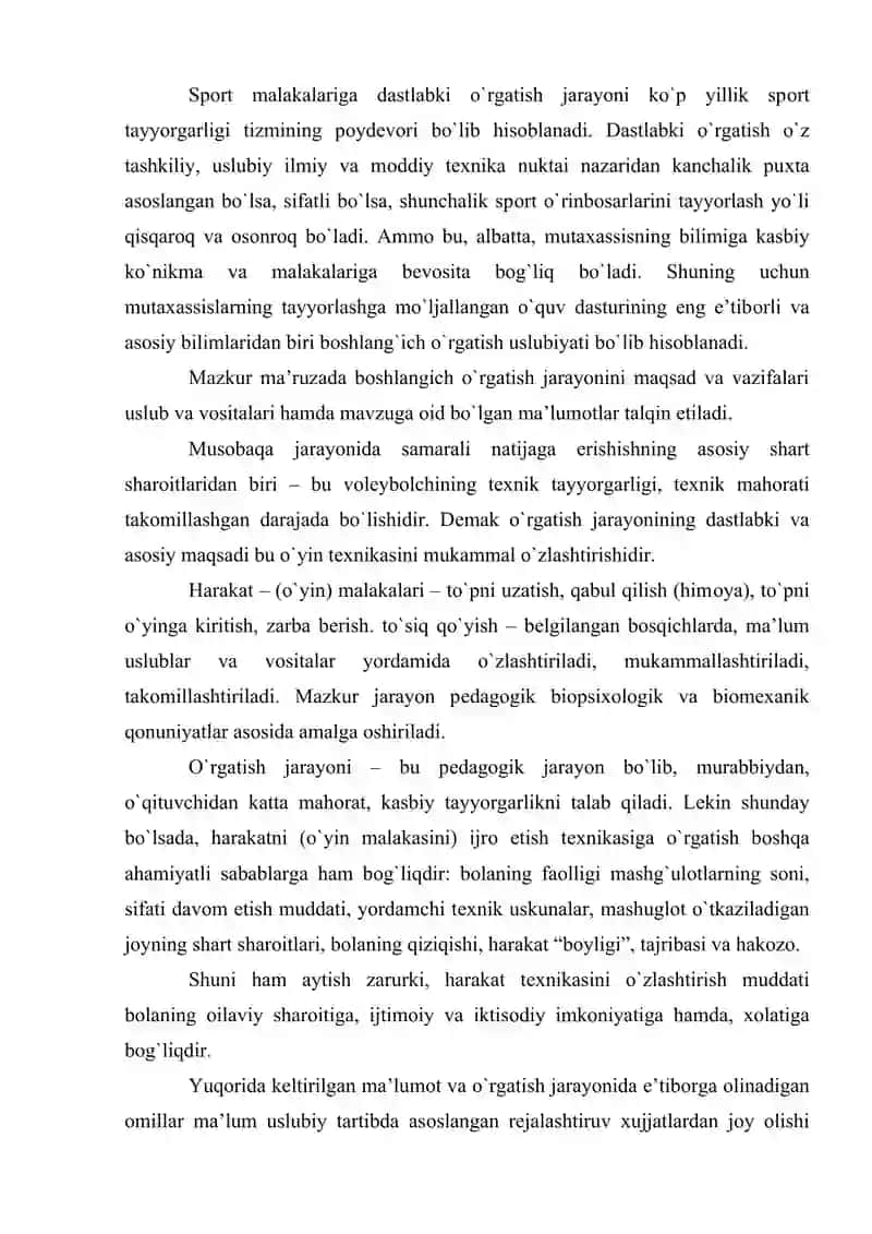 Vоlеybоl o`yini malakalari tехnikasiga dastlabki o`rgatish uslubiyati 2