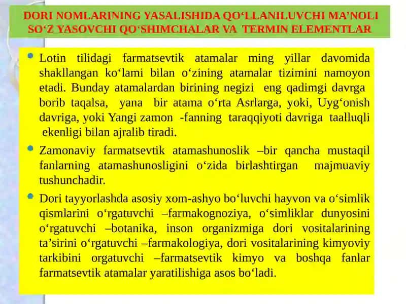 DORI NOMLARINING YASALISHIDA QO‘LLANILUVCHI MA’NOLI SO‘Z YASOVCHI QO‘SHIMCHALAR VA TERMIN ELEMENTLAR 2