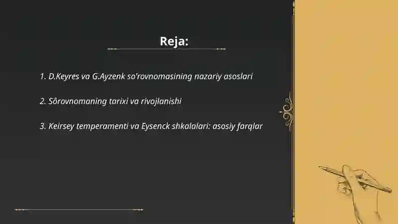 Temperament tiplarini baholashda D.Keyres va G.Ayzenk sôrovnomasi 2