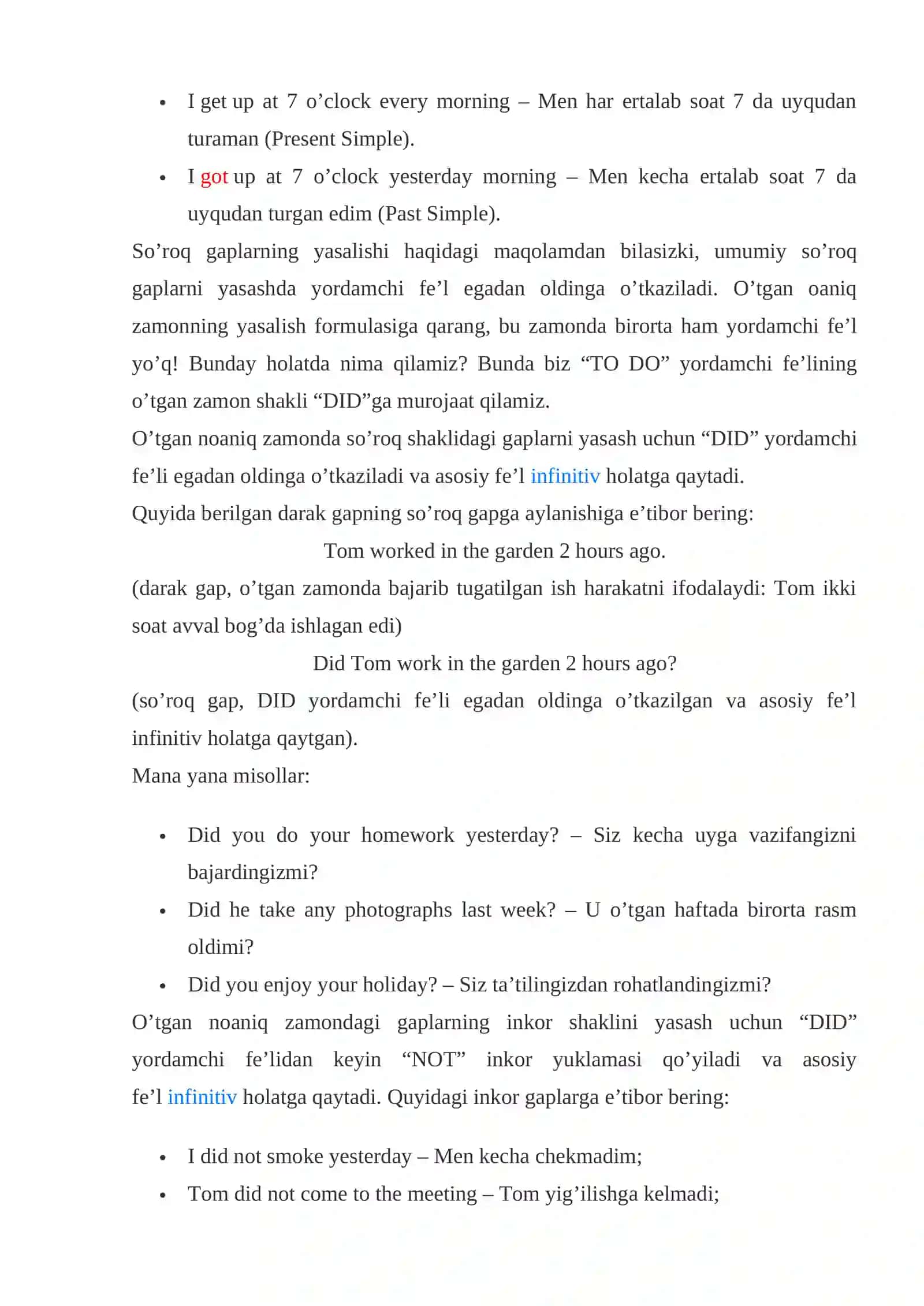 O’tgan noaniq zamon (Past Simple) 2