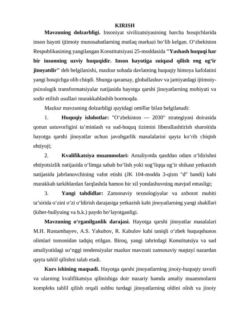 HAYOTGA QARSHI JINOYATLARNING UMUMIY TAVSIFI 2
