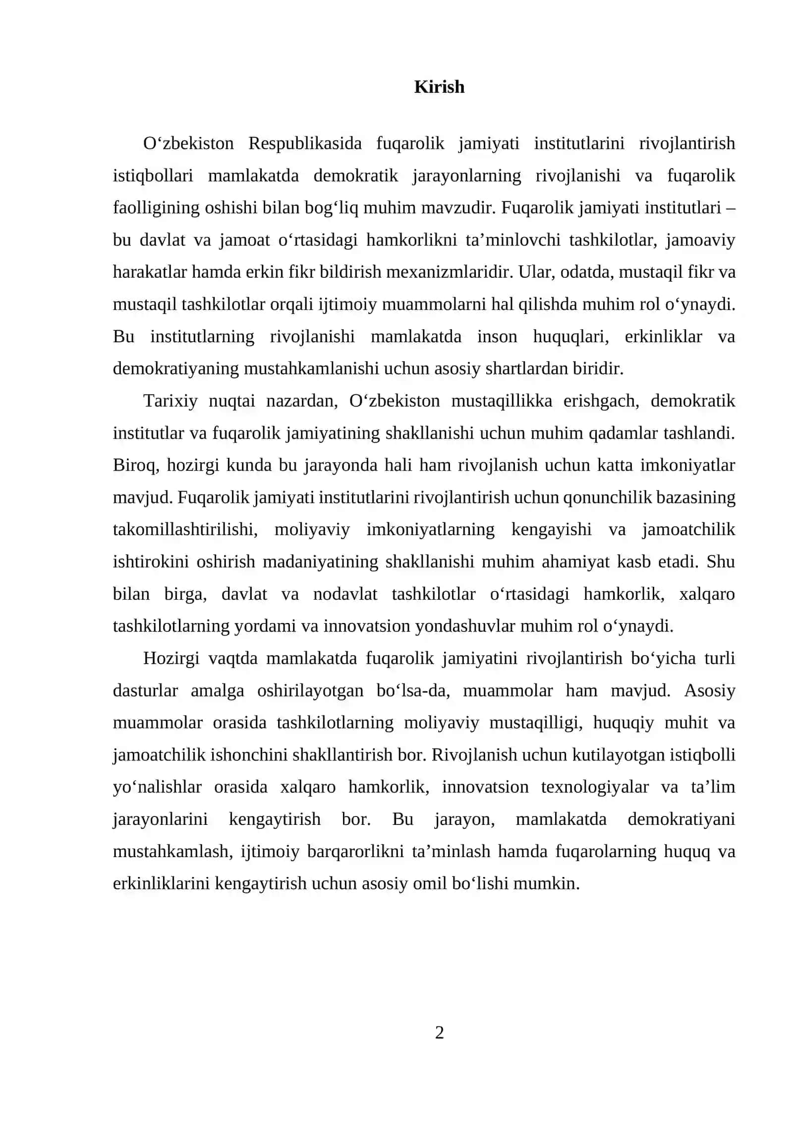 Fuqarolik jamiyati institutlarini rivojlantirish istiqbollari 2
