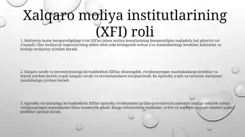 Xalqaro Moliya Institutlarining Moliya Bozorlaridagi Faoliyati Va Roli 2