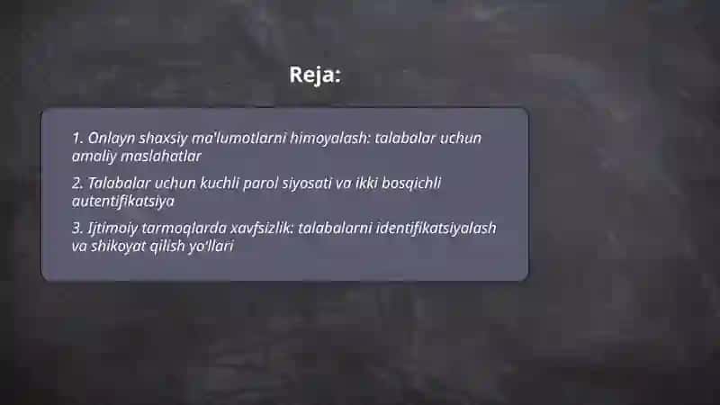 Kiber xavfsizlik va talabalarni onlayn muhitda himoya qilish masalalari 2