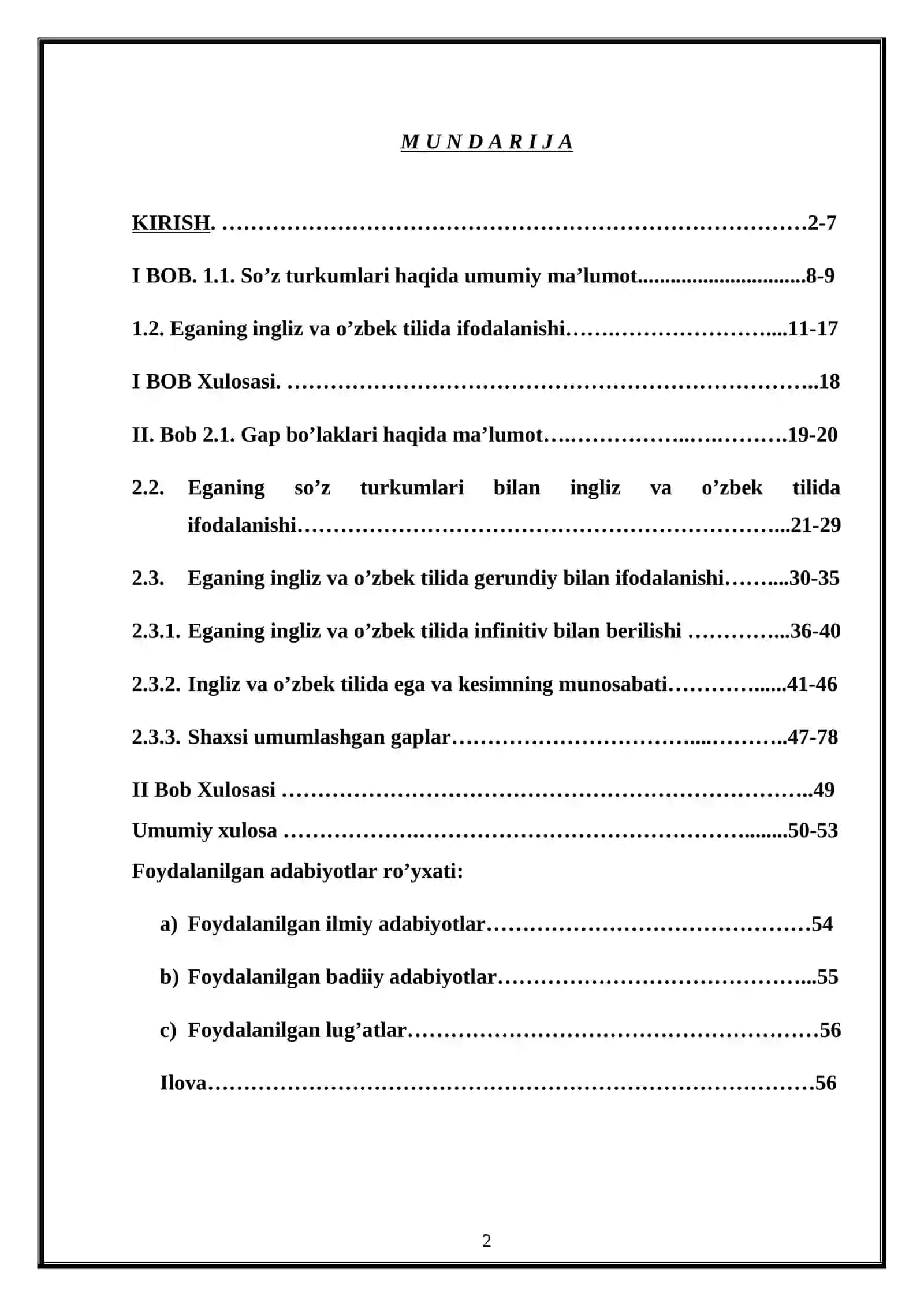 HOZIRGI ZAMON INGLIZ TILIGA EGA VA UNING O’ZBEK TILIDA BERILISHI 2