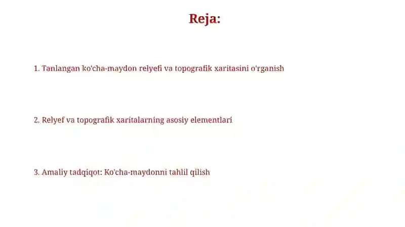 Tanlangan kôcha -maydonni relyefi va topoxaritasini ôrganish 2