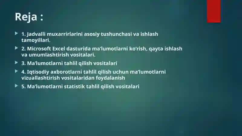 Iqtisodiy masalalarni yechishda jadval muharrirlaridan foydalanish 2