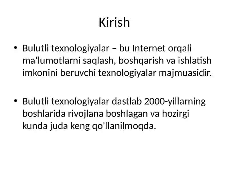 Bulutli texnologiyalar va ular bilan ishlash 2