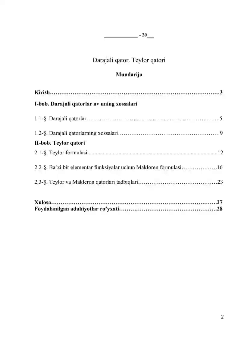 Darajali qator. Teylor qatori 2
