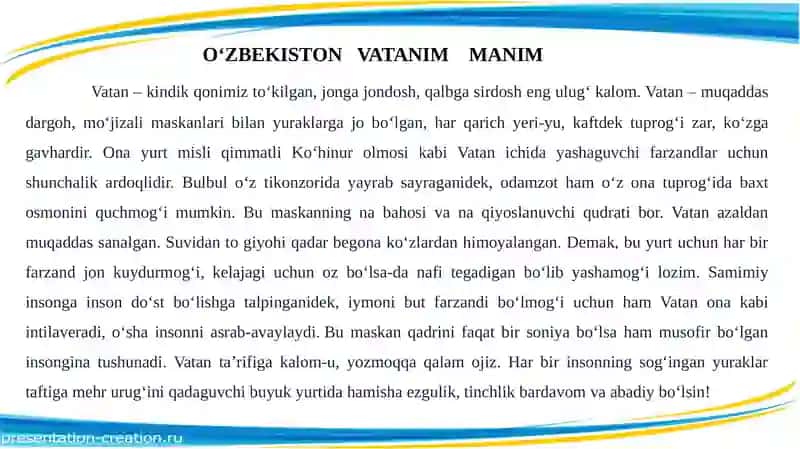 O‘ZBEKISTON VATANIM MANIM 2