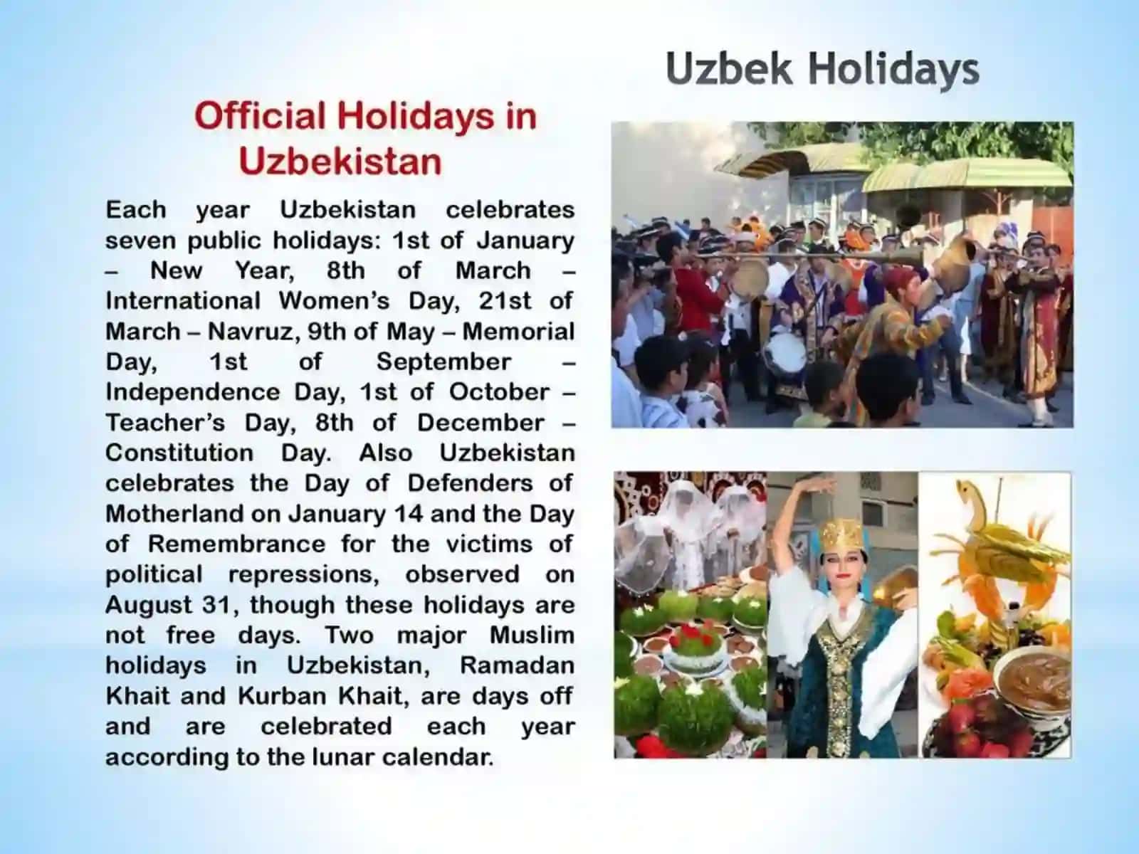 HOLIDAYS(Uzbekistan) 2