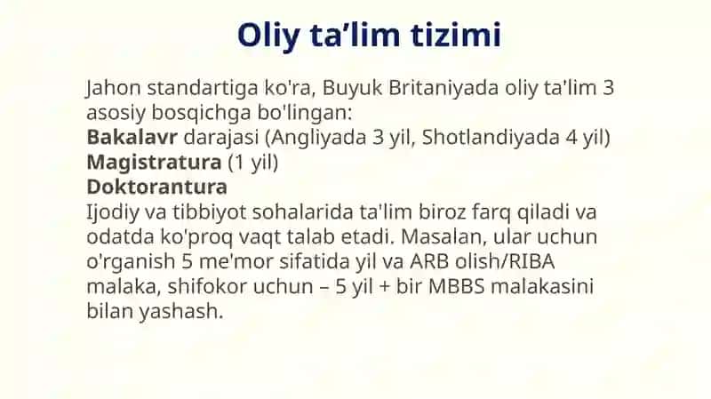 Angliyada oliy ta'lim 2
